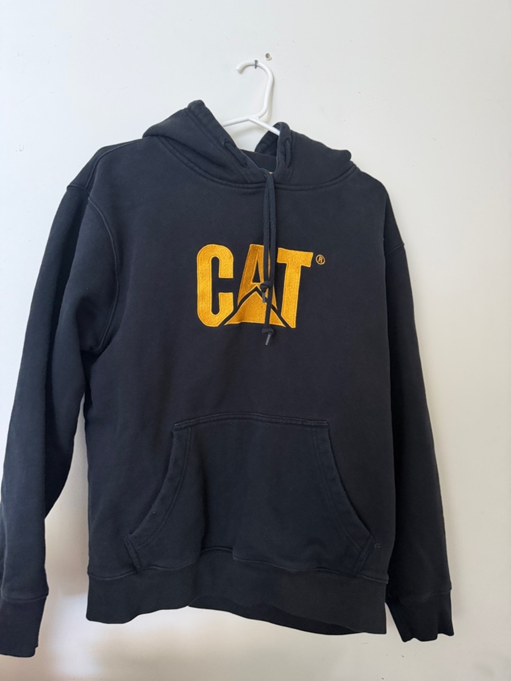 CAT BLACK & Yellow Fleece Hoodie size LARGE